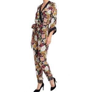 Alice + Olivia Walda Black Floral-Print Satin Jumpsuit, US2